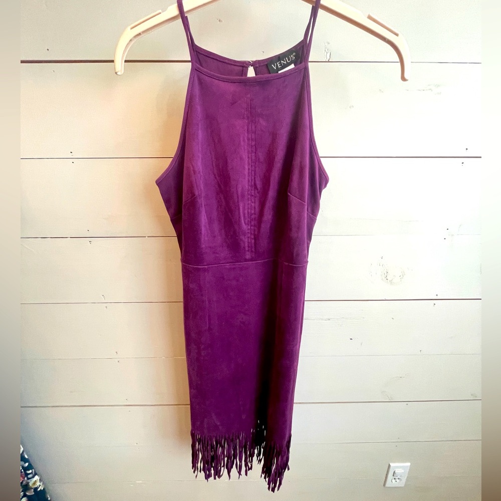 Vibrant Suede Western Dress with Fringe